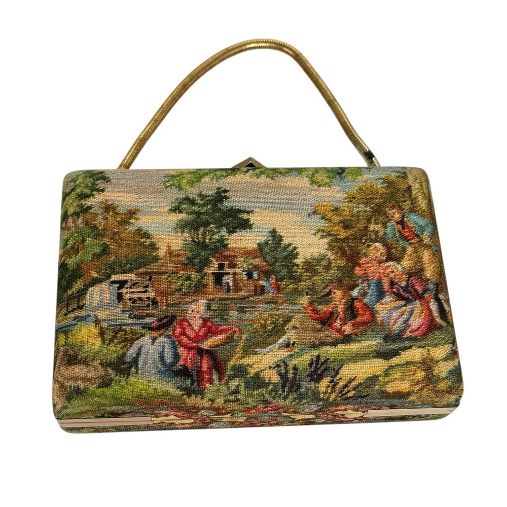 Vintage 50s evening Elegant Tapestry Handbag clutch designed  by Volupte